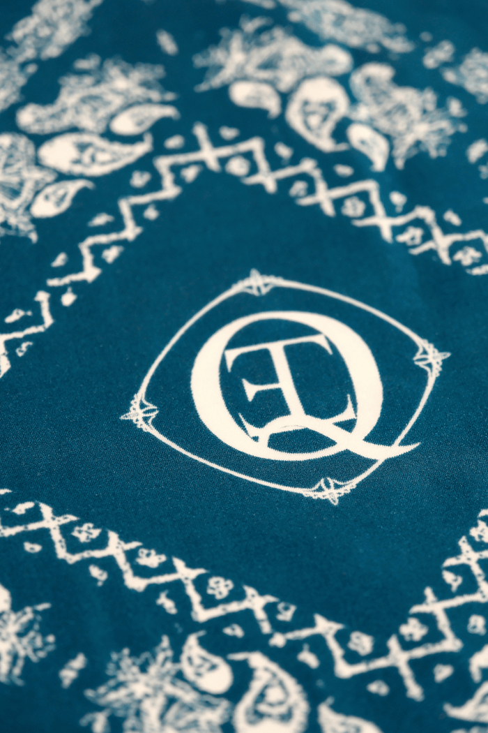 Blue Silk Scarf Bandana in Moroccan Blue center logo
