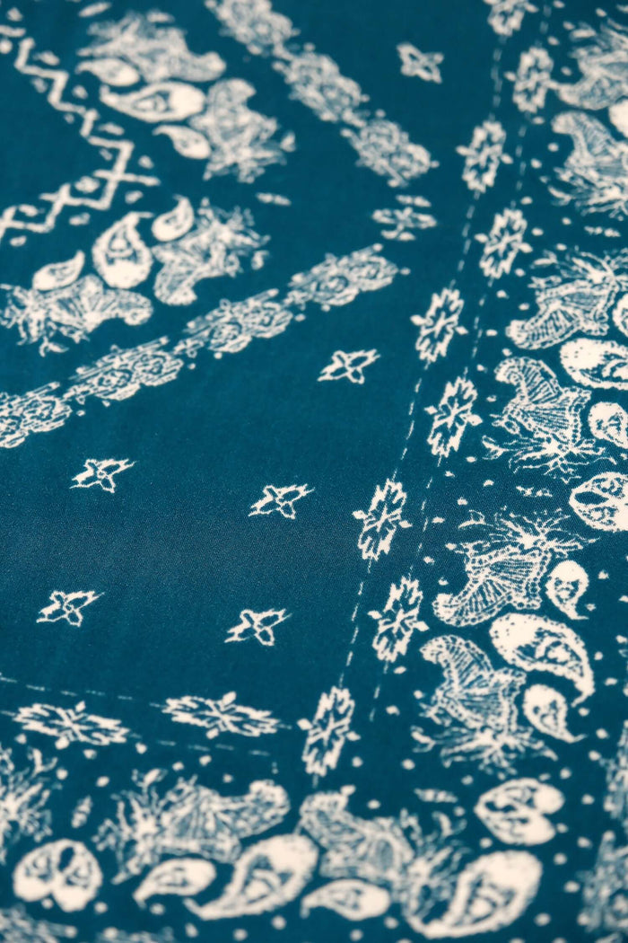 Blue Silk Scarf Bandana in Moroccan Blue paisley detail