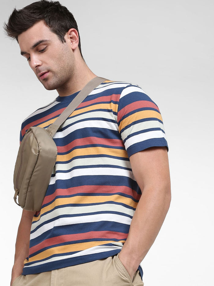 Blue Striped Crew Neck T-Shirt