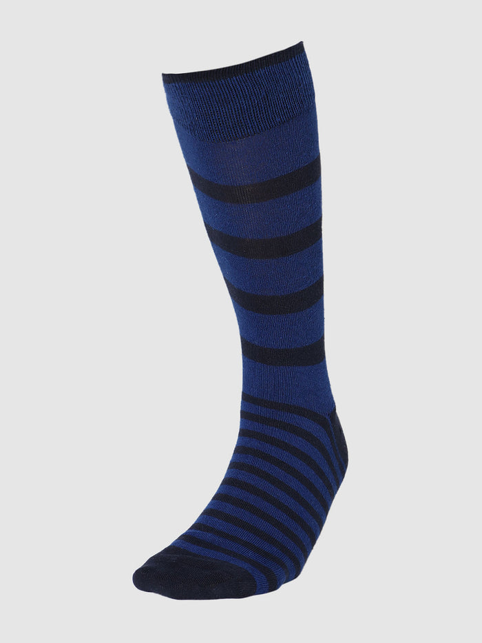 Blue Striped Mid Calf Length Socks