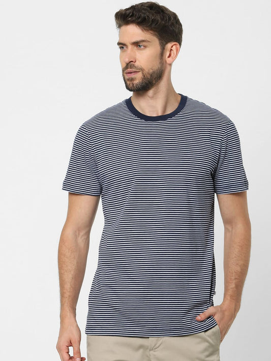 Blue Striped Organic Cotton Crew Neck T-Shirt