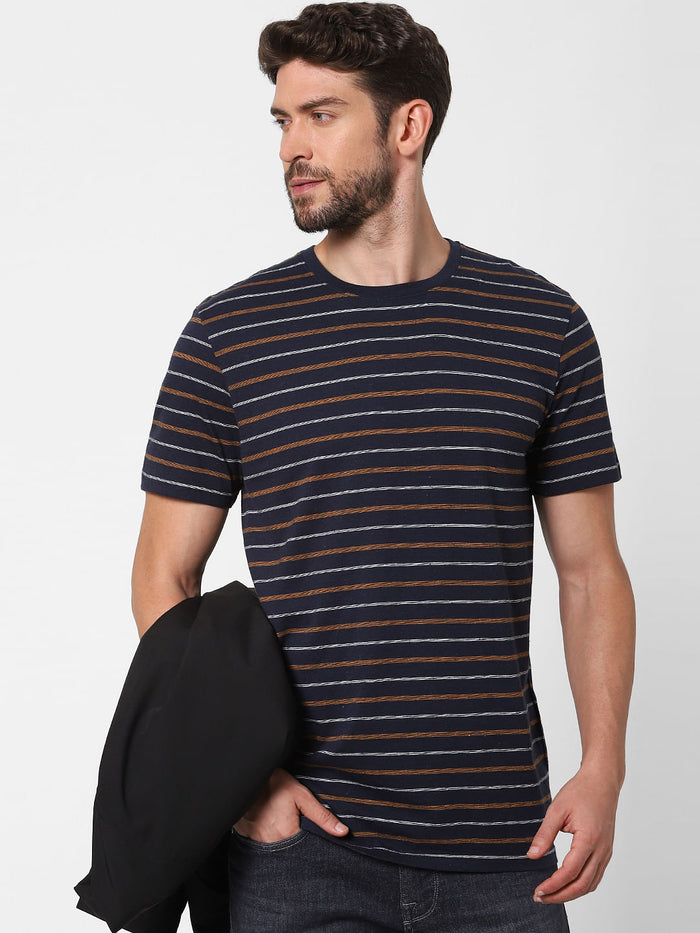Blue Striped Organic Cotton Crew Neck T-Shirt