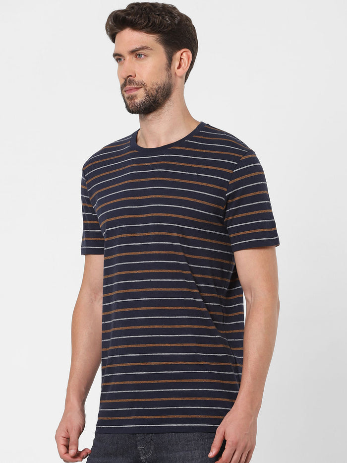 Blue Striped Organic Cotton Crew Neck T-Shirt