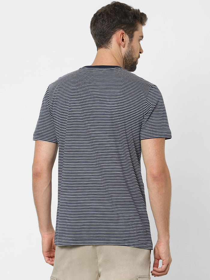Blue Striped Organic Cotton Crew Neck T-Shirt