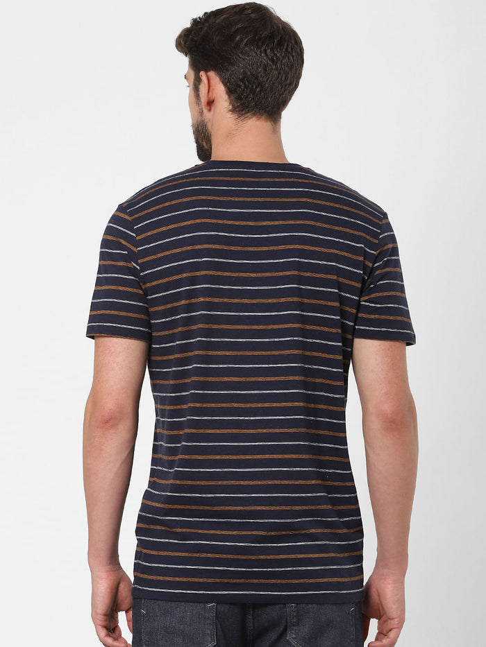 Blue Striped Organic Cotton Crew Neck T-Shirt