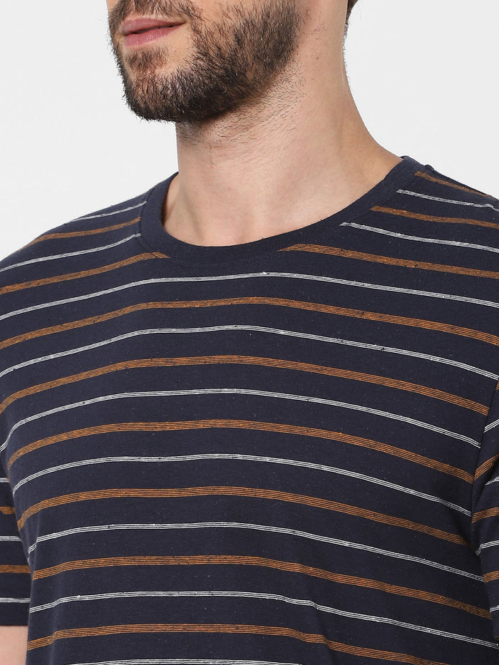 Blue Striped Organic Cotton Crew Neck T-Shirt