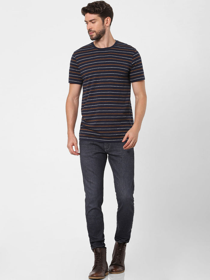 Blue Striped Organic Cotton Crew Neck T-Shirt