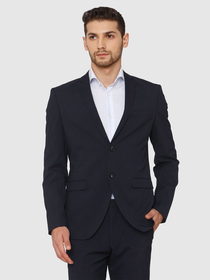 Blue Striped Slim Fit Formal Blazer