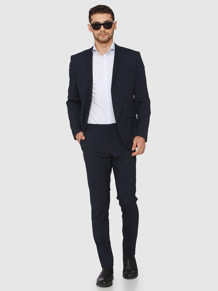 Blue Striped Slim Fit Formal Blazer