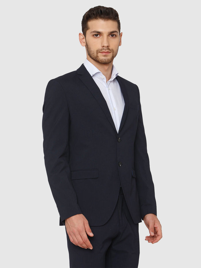 Blue Striped Slim Fit Formal Blazer