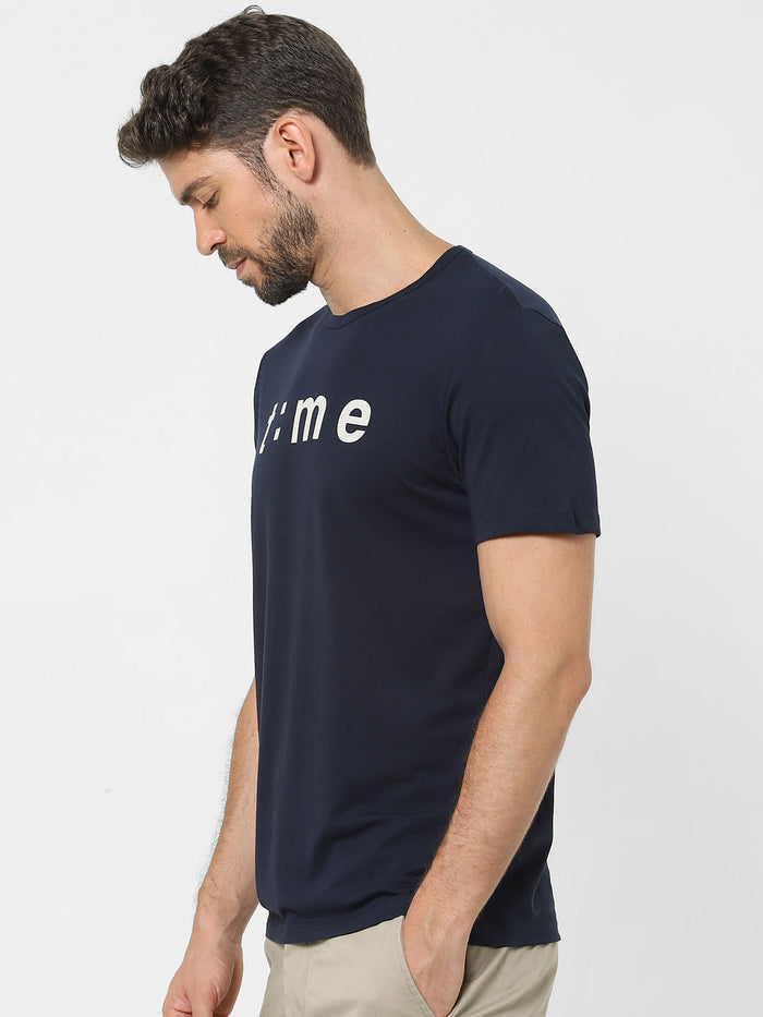 Blue Text Print Crew Neck T-Shirt