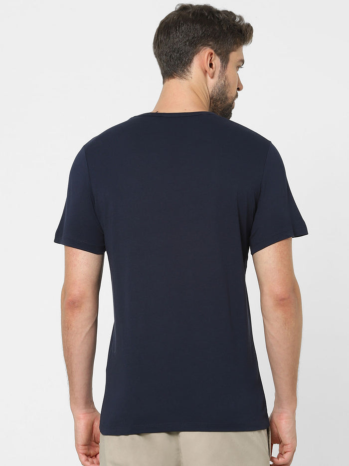 Blue Text Print Crew Neck T-Shirt