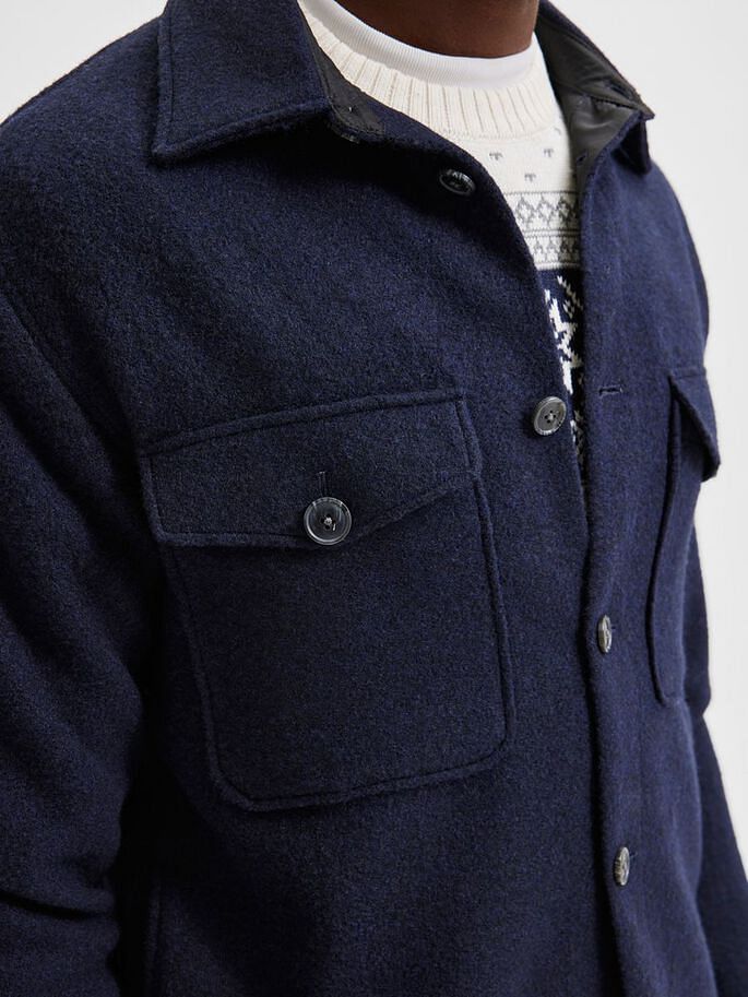 Blue Woolen Solid Jacket
