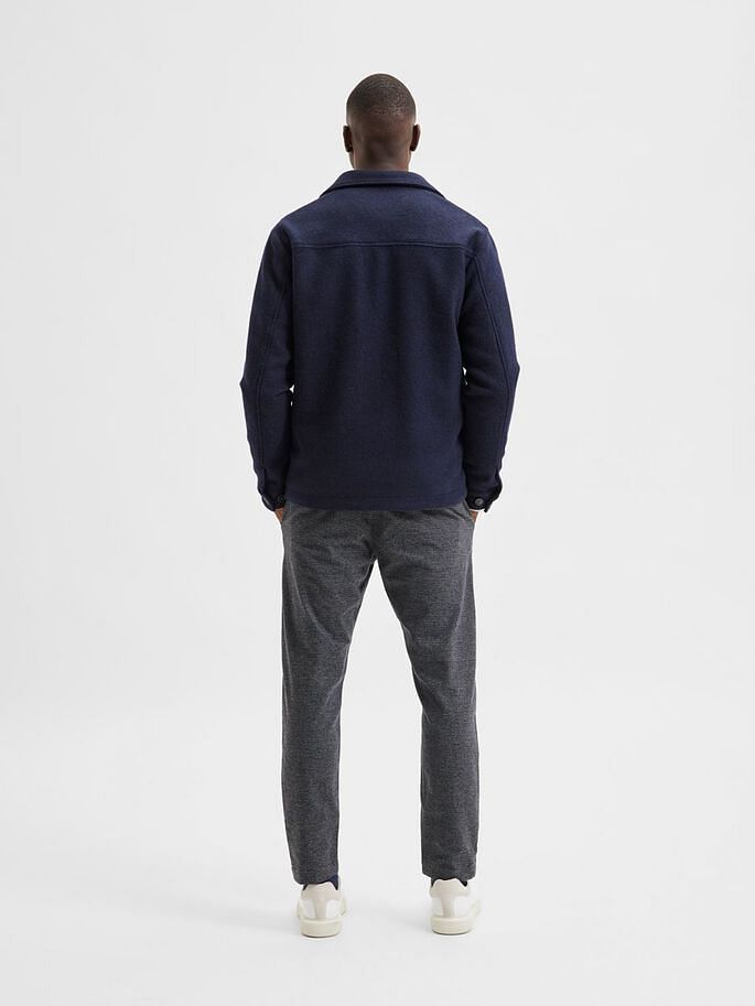 Blue Woolen Solid Jacket