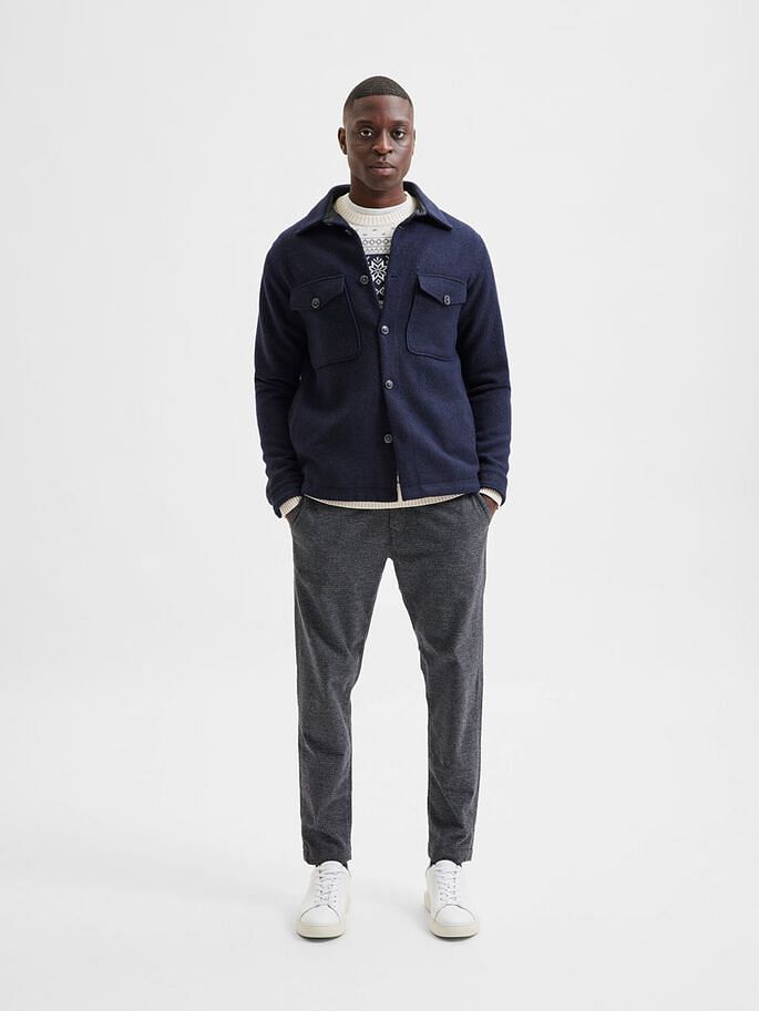 Blue Woolen Solid Jacket