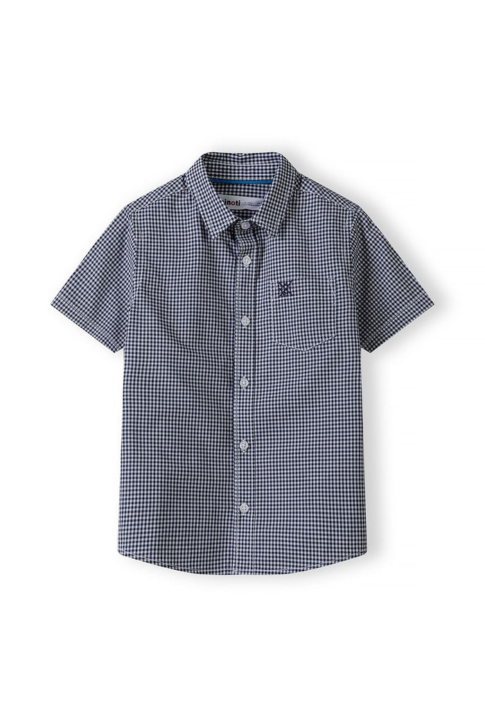 Short Sleeve Checked Shirt, Black Gingham - 1