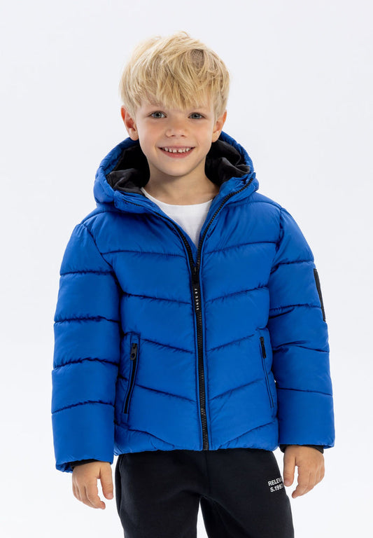 Quilted Puffer Jacket, Cobalt Blue, Hooded - 1