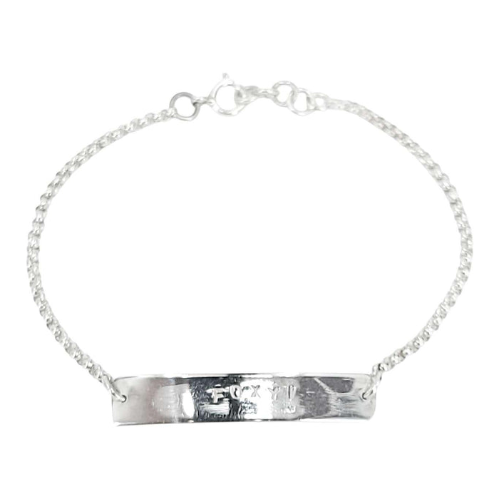Bracelet - FOXY! Stamped Plate (Sterling Silver) by imakecutestuff