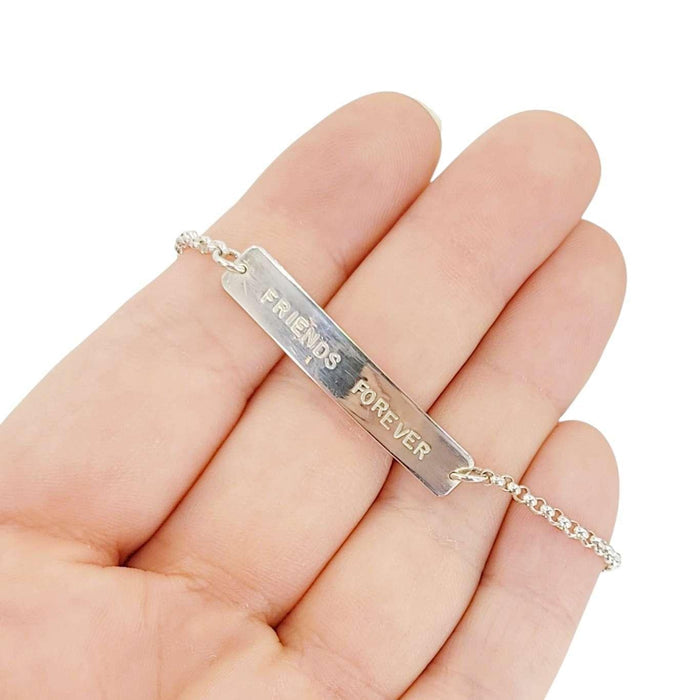Bracelet - FRIENDS FOREVER Stamped Plate (Sterling Silver) by imakecutestuff