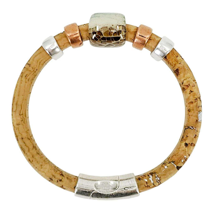 Bracelet - Surf and Sand (Ocean Blue Ceramic, Silver Cork Leather, Silver) by Diana Kauffman
