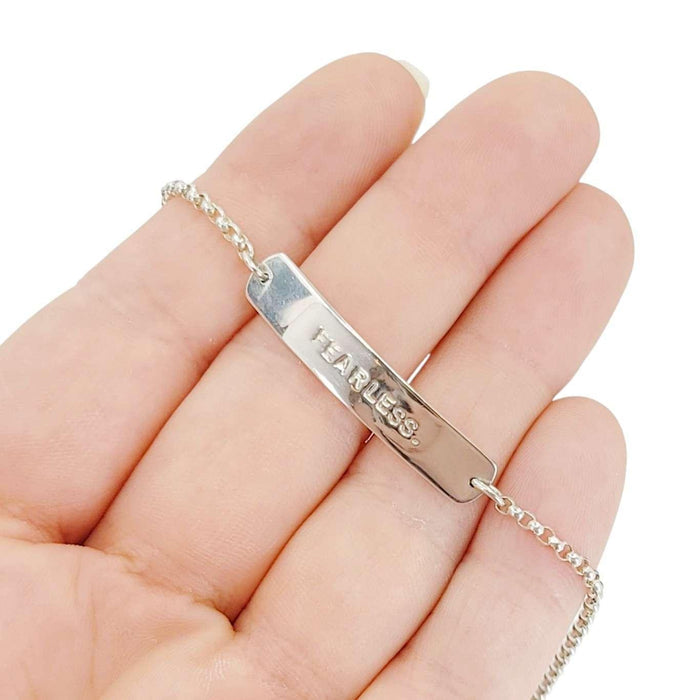 Bracelet/Anklet - FEARLESS Stamped Plate (Sterling Silver) by imakecutestuff