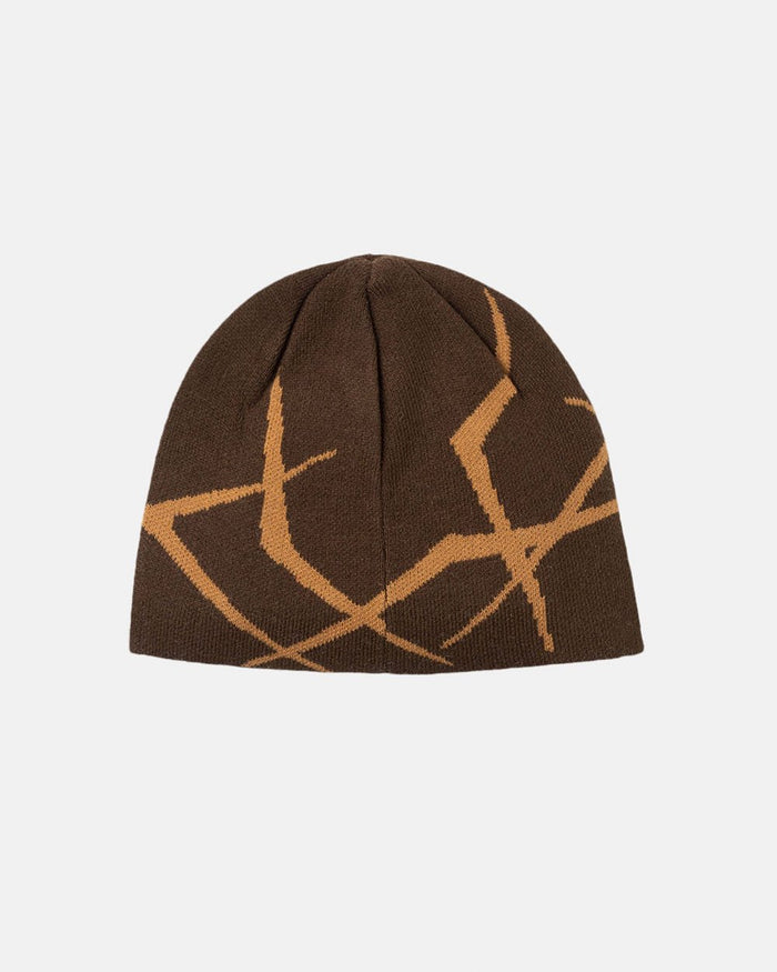BRAMBLES BEANIE DARK GOLD - brown knit beanie, back view - Cold Culture