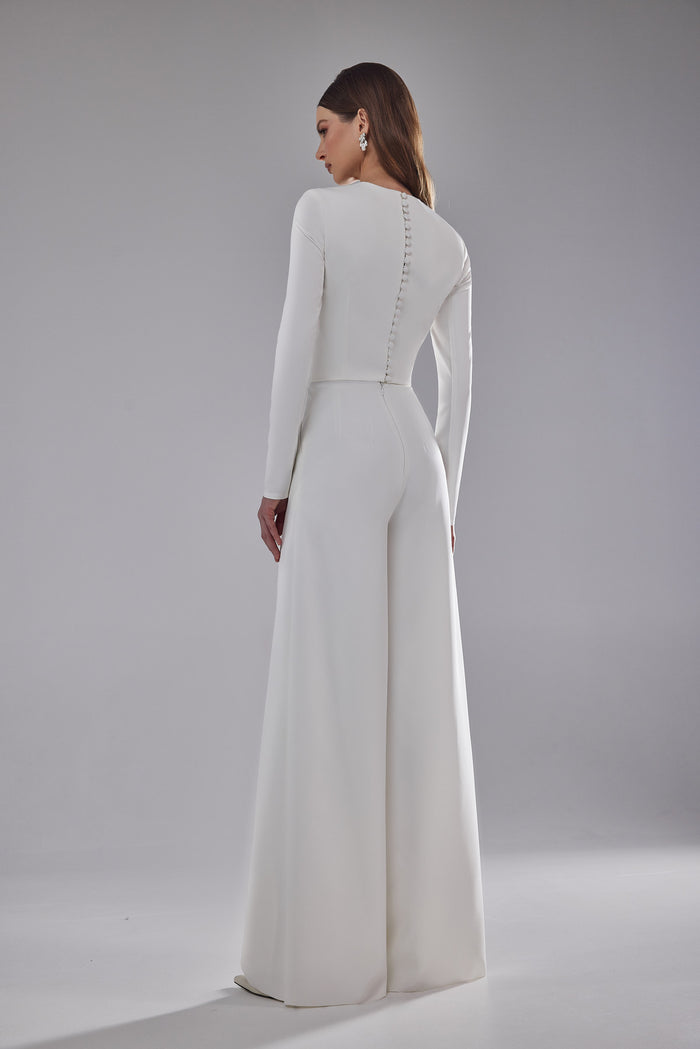 Bridal Crepe Palazzo Pants With Pockets Andrea