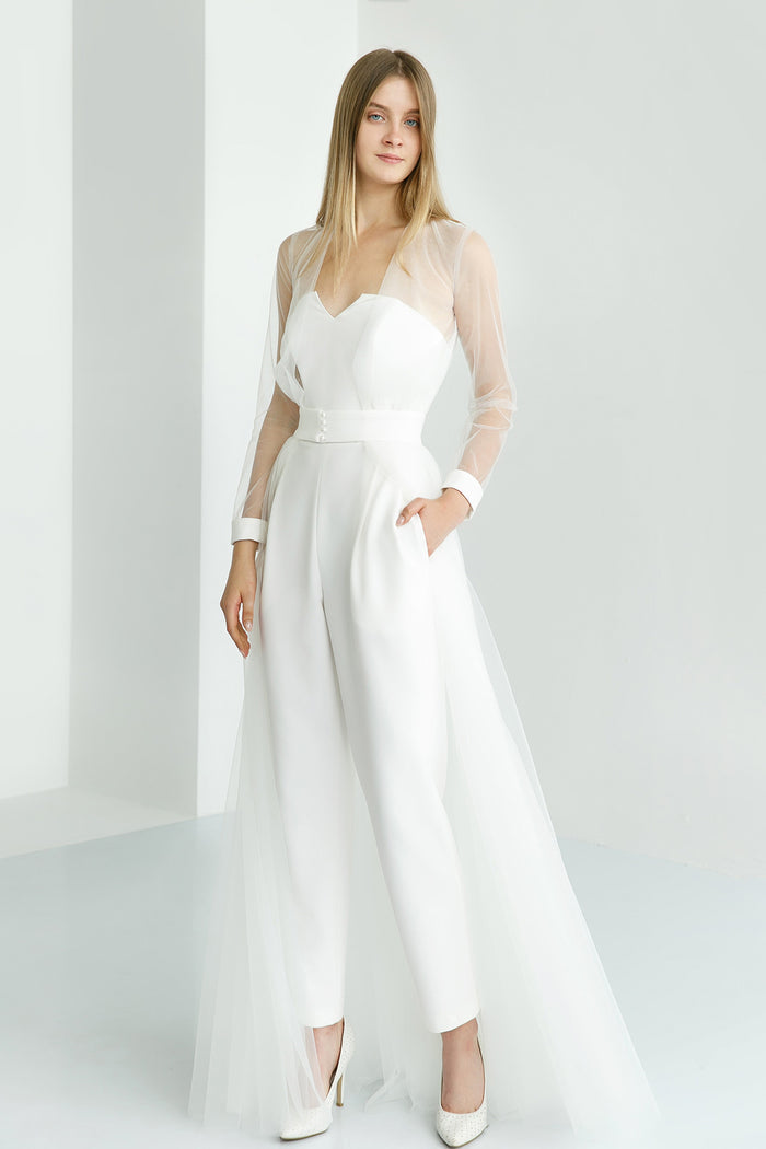 Bridal Jumpsuit With Long Sleeve Cape Donna