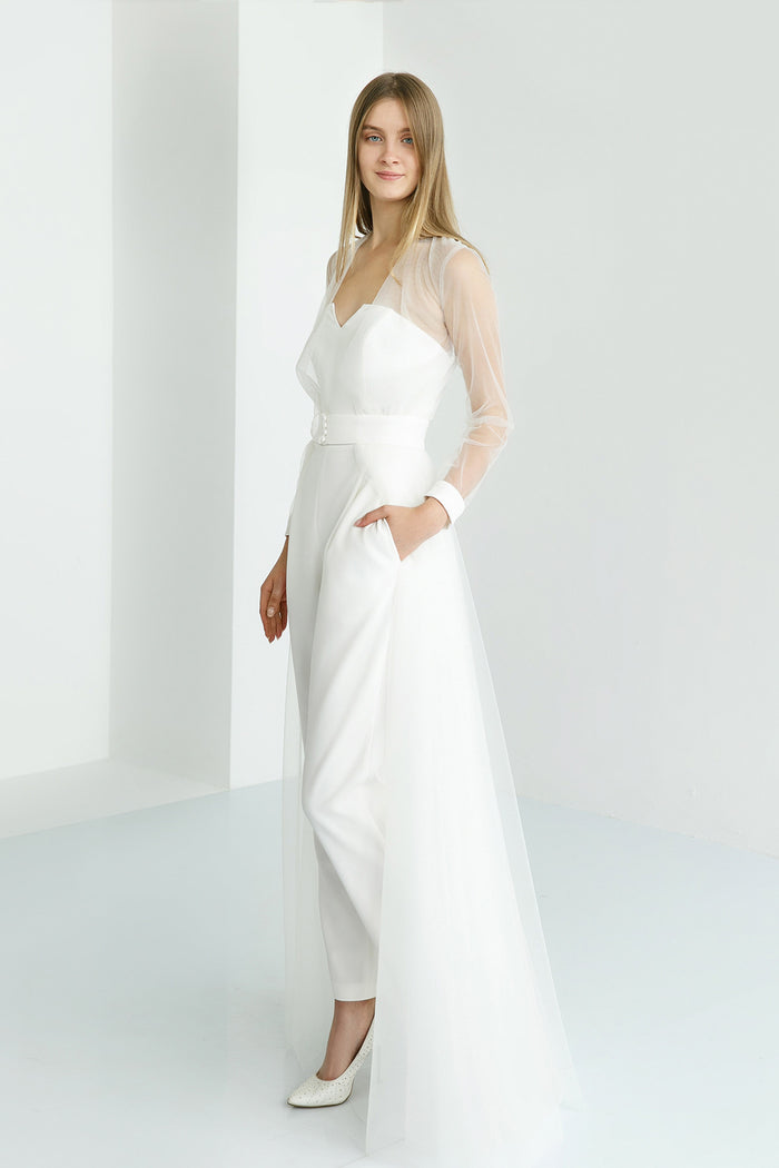 Bridal Jumpsuit With Long Sleeve Cape Donna