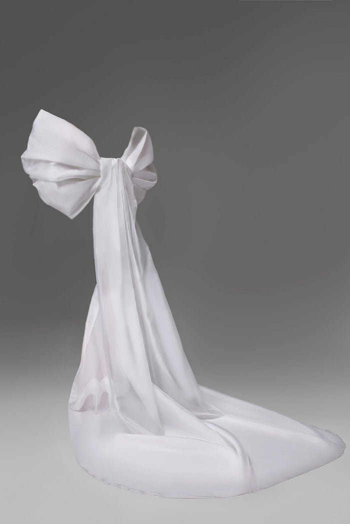 Bridal Organza Bow with Long Train Bella | Wedding Sheer Cover Up