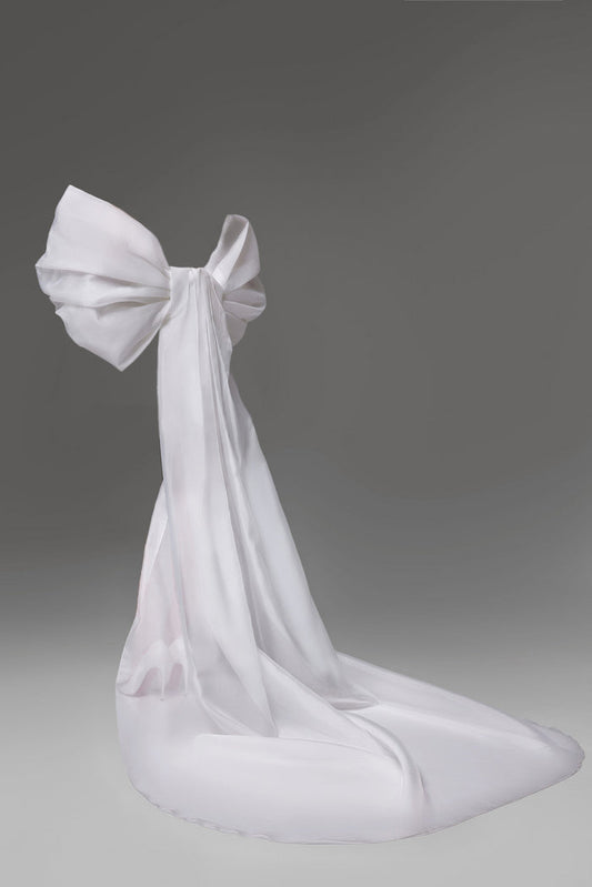 Bridal Organza Bow with Long Train Bella | Wedding Sheer Cover Up
