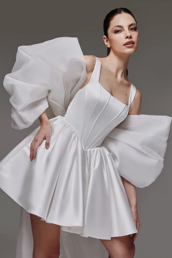 Bridal Organza Bow with Long Train Bella | Wedding Sheer Cover Up