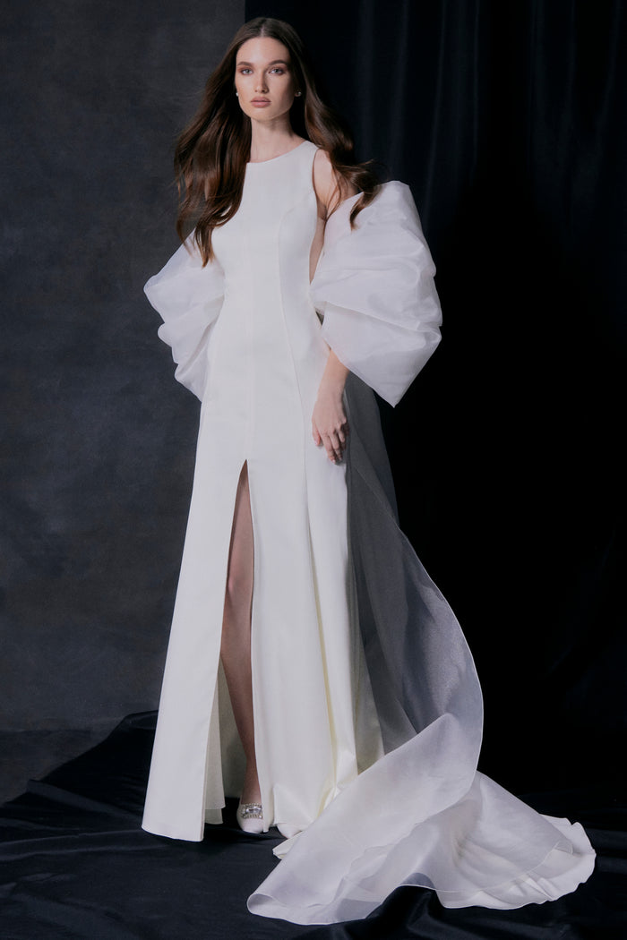 Bridal Organza Bow with Long Train Bella | Wedding Sheer Cover Up
