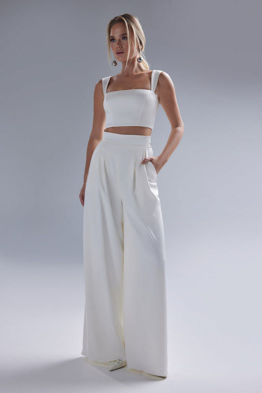 Bridal Satin Palazzo Pants With Pockets Andrea