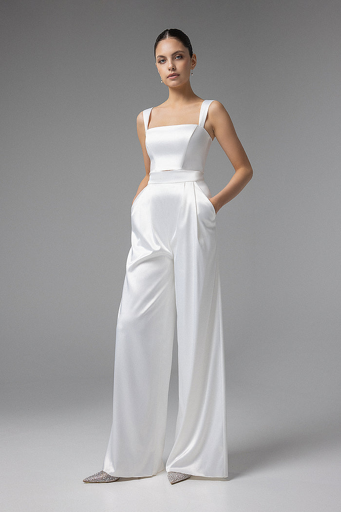 Bridal Satin Palazzo Pants With Pockets Andrea