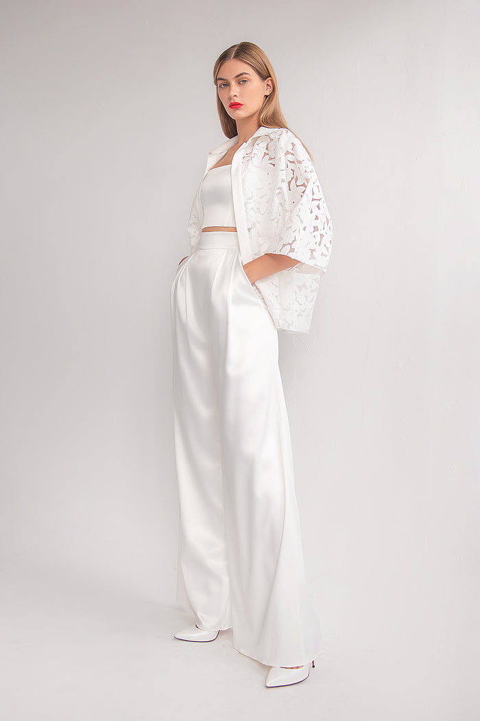 Bridal Satin Palazzo Pants With Pockets Andrea