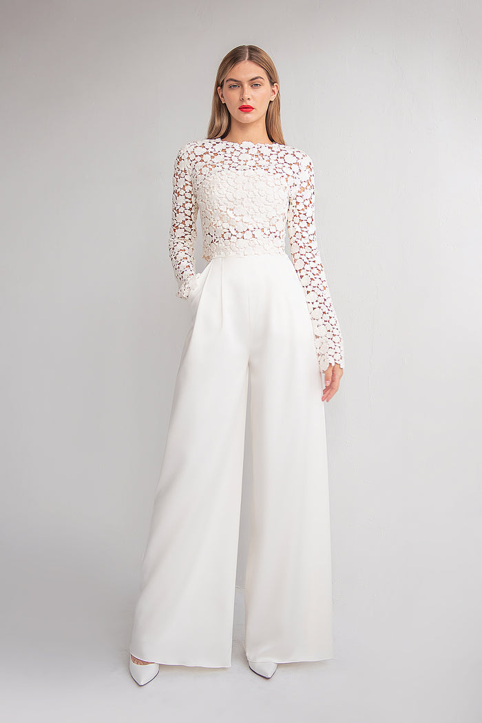 Bridal Satin Palazzo Pants With Pockets Andrea