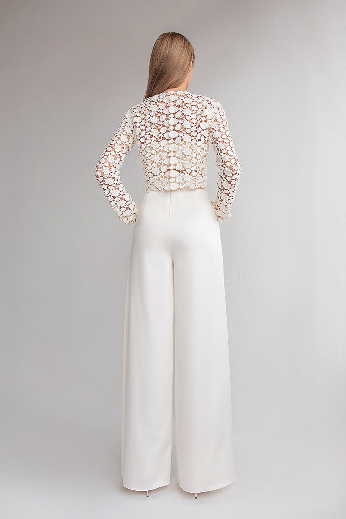 Bridal Satin Palazzo Pants With Pockets Andrea