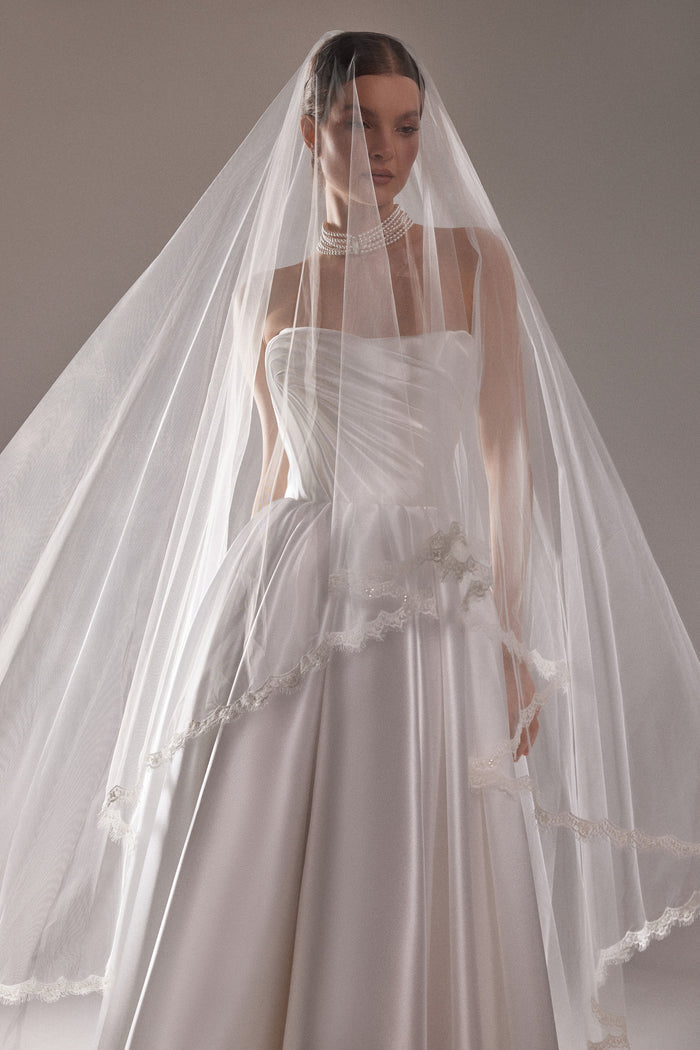 Bridal Veil with Blusher and Lace Edge - Nelly