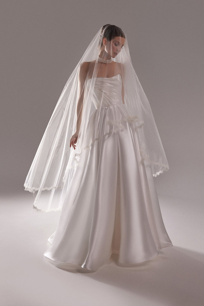 Bridal Veil with Blusher and Lace Edge - Nelly