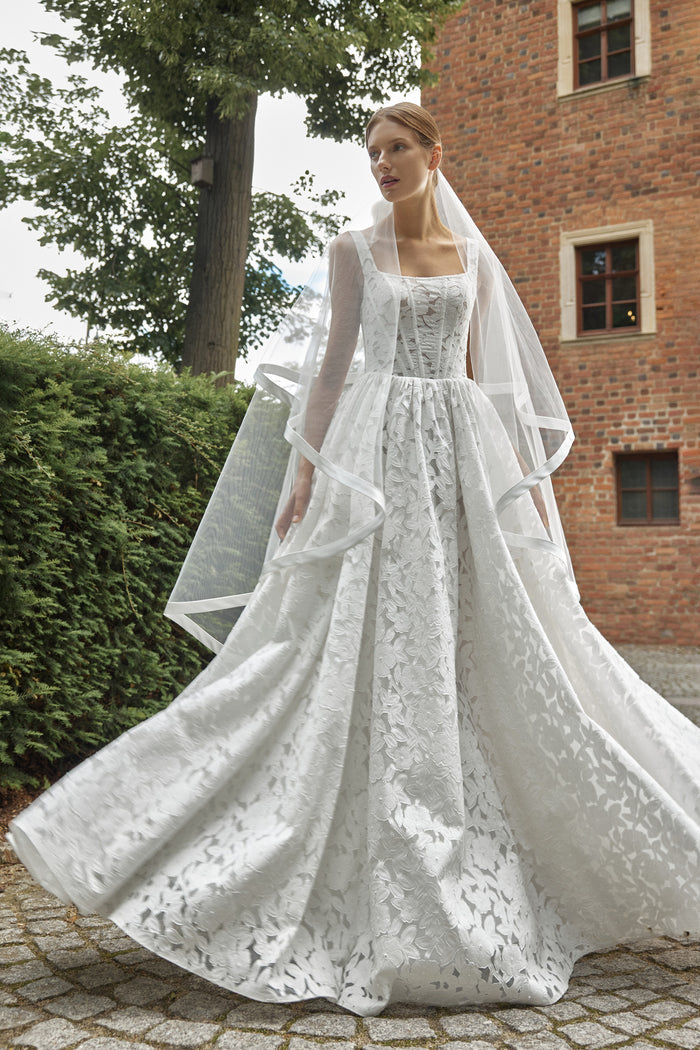 Bridal Veil with Blusher and Satin Edge - Marine