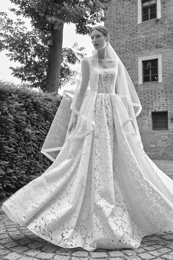 Bridal Veil with Blusher and Satin Edge - Marine