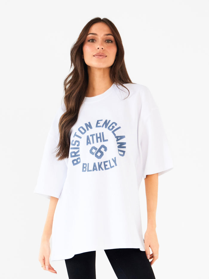 Briston Ultra Oversized T-Shirt - White & Steel Blue