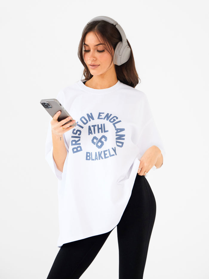 Briston Ultra Oversized T-Shirt - White & Steel Blue