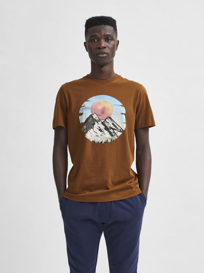 Brown Graphic Print Crew Neck T-Shirt