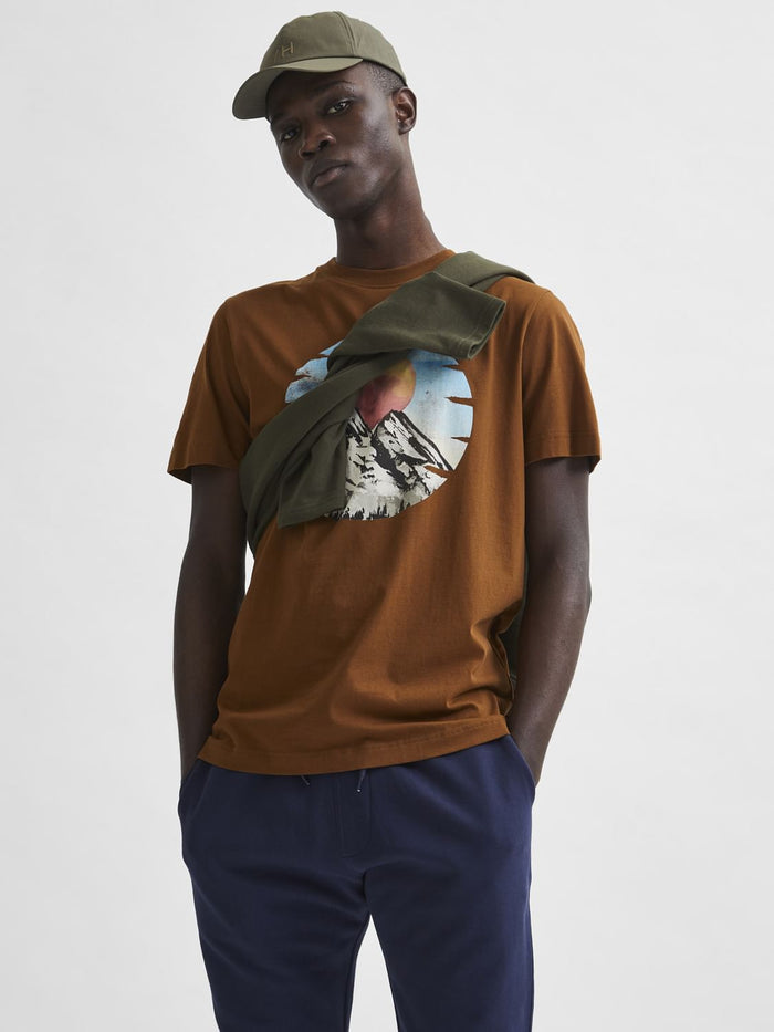 Brown Graphic Print Crew Neck T-Shirt