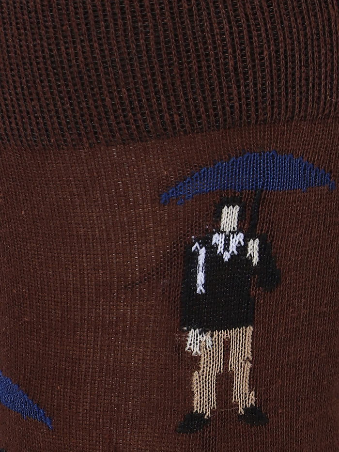 Brown Graphic Print Mid Calf Length Socks