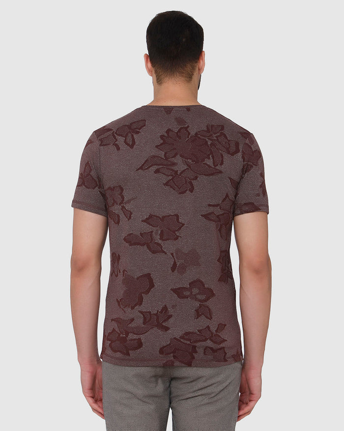 Brown Jacquard Crew Neck T-Shirt