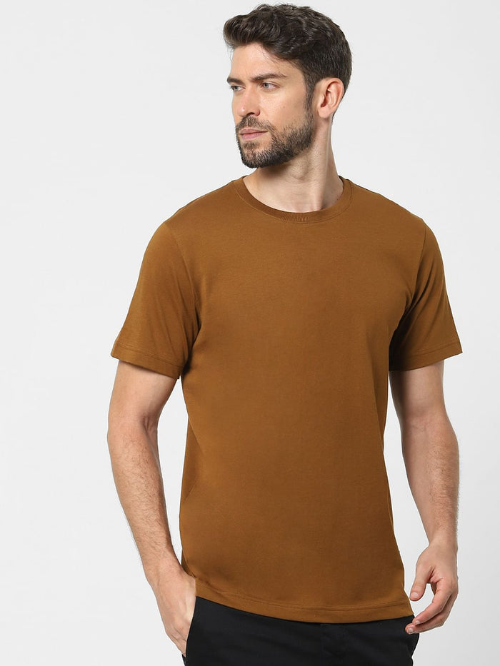 Brown Organic Cotton Crew Neck T-Shirt