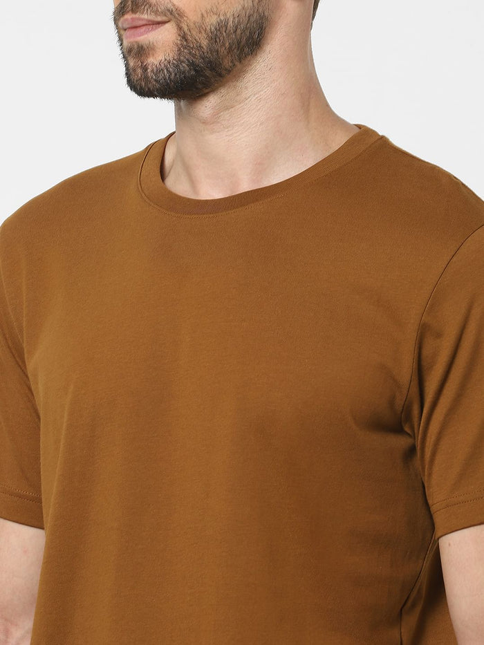 Brown Organic Cotton Crew Neck T-Shirt